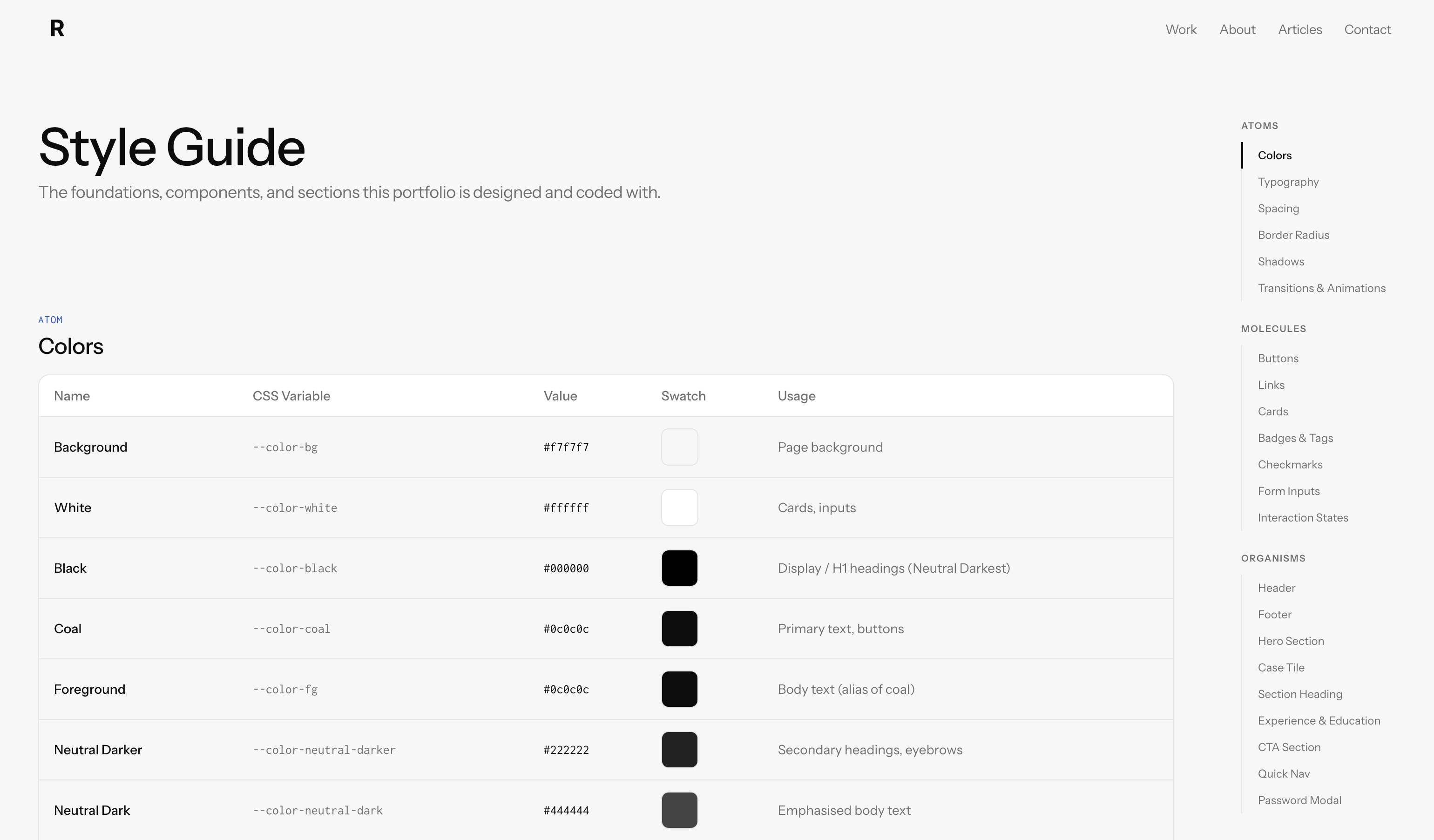The living style guide, rendering the real components the site ships.